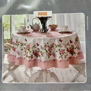 Floral Tablecloth - Pink and White Rose Printed Tablecloth 155 cm 60 inch Round